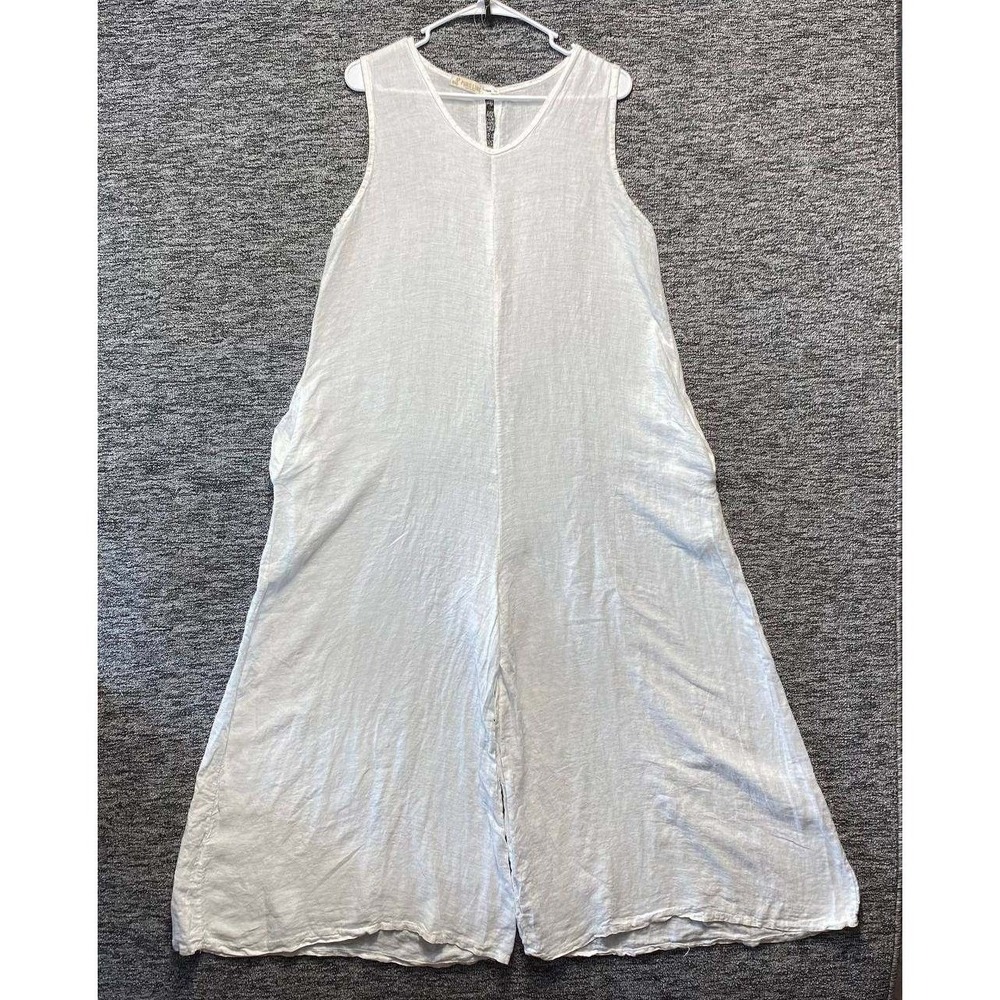 Puro Lino Wide Leg Linen Jumpsuit Womens Large White Sleeveless Made In Italy